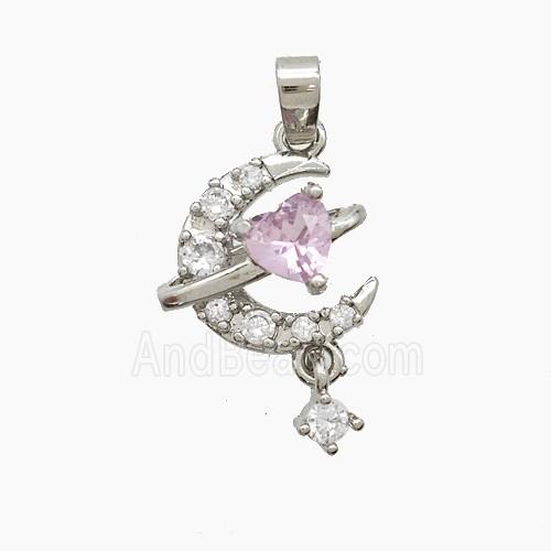 Copper Moon Pendant Pave Zirconia Crystal Glass Platinum Plated