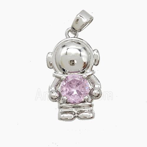 Copper Astronaut Pendant Pave Crystal Glass Platinum Plated
