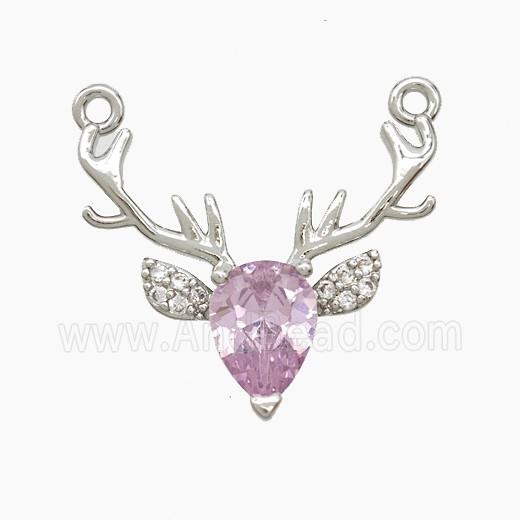 Copper Deer Pendant Pave Crystal Glass 2loops Platinum Plated