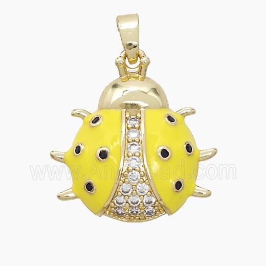 Copper Ladybug Pendant Pave Zirconia Yellow Enamel Gold Plated