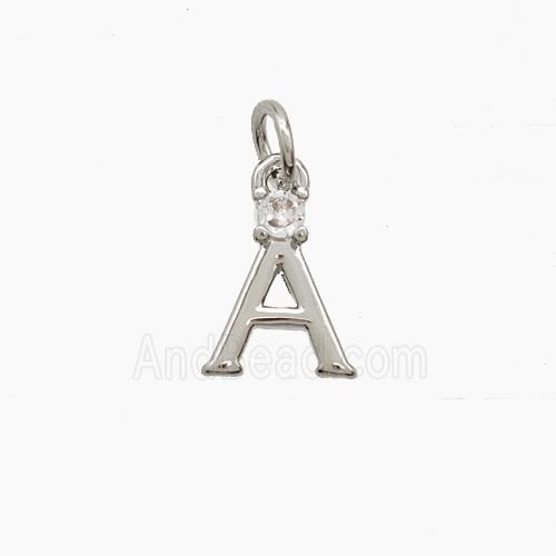 Copper Letter-A Pendant Pave Zirconia Platinum Plated