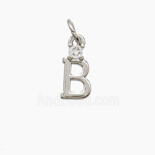 Copper Letter-B Pendant Pave Zirconia Platinum Plated