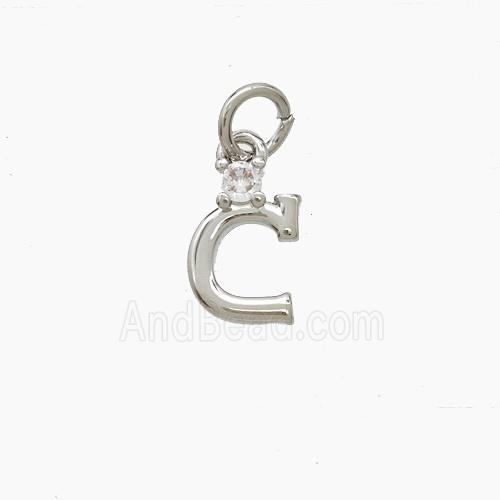 Copper Letter-C Pendant Pave Zirconia Platinum Plated