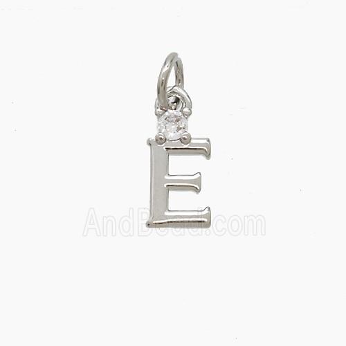 Copper Letter-E Pendant Pave Zirconia Platinum Plated