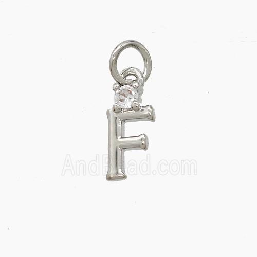 Copper Letter-F Pendant Pave Zirconia Platinum Plated