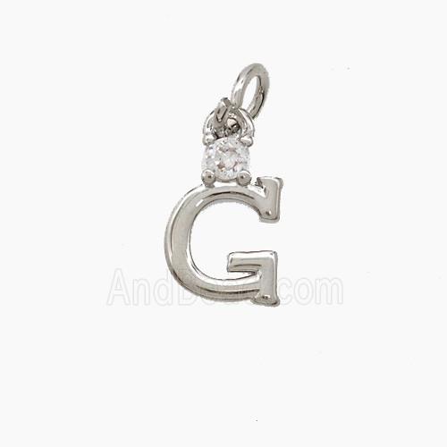 Copper Letter-G Pendant Pave Zirconia Platinum Plated