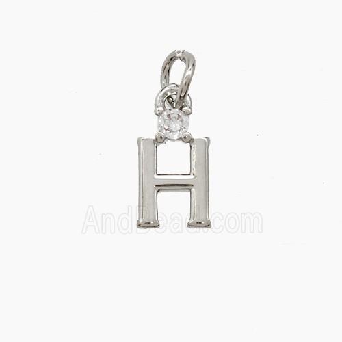 Copper Letter-H Pendant Pave Zirconia Platinum Plated