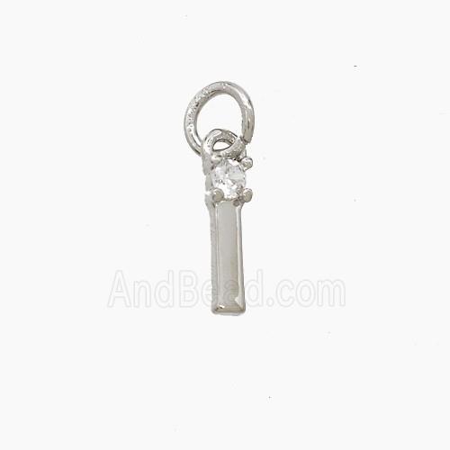 Copper Letter-I Pendant Pave Zirconia Platinum Plated