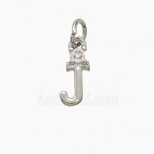 Copper Letter-J Pendant Pave Zirconia Platinum Plated