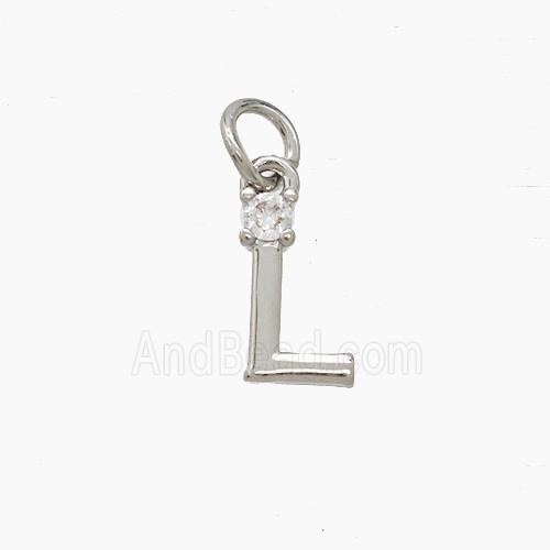 Copper Letter-L Pendant Pave Zirconia Platinum Plated