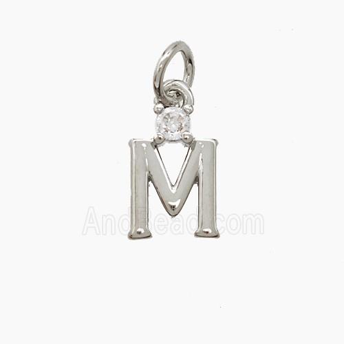 Copper Letter-M Pendant Pave Zirconia Platinum Plated