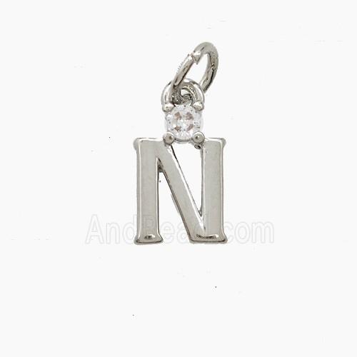 Copper Letter-N Pendant Pave Zirconia Platinum Plated