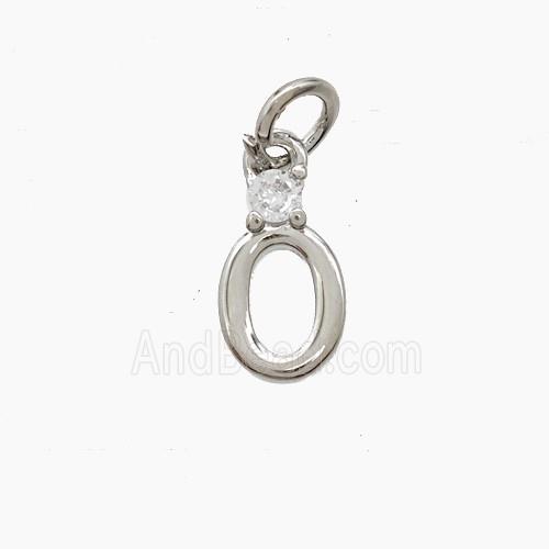 Copper Letter-O Pendant Pave Zirconia Platinum Plated