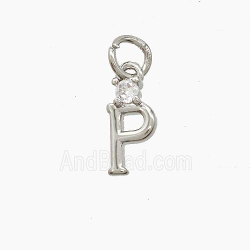 Copper Letter-P Pendant Pave Zirconia Platinum Plated
