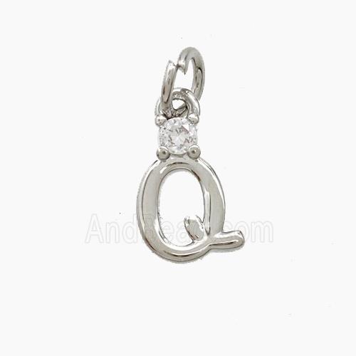 Copper Letter-Q Pendant Pave Zirconia Platinum Plated