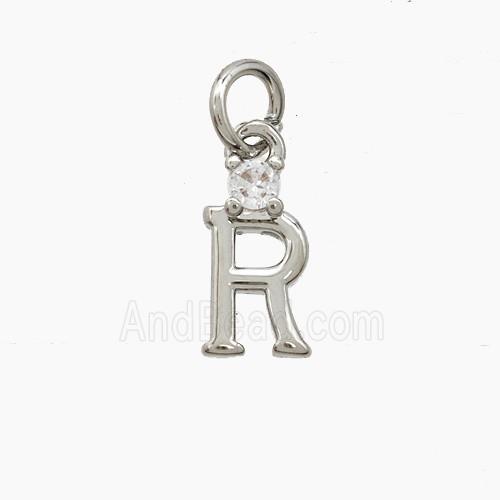 Copper Letter-R Pendant Pave Zirconia Platinum Plated