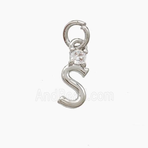 Copper Letter-S Pendant Pave Zirconia Platinum Plated