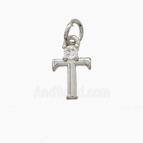 Copper Letter-T Pendant Pave Zirconia Platinum Plated