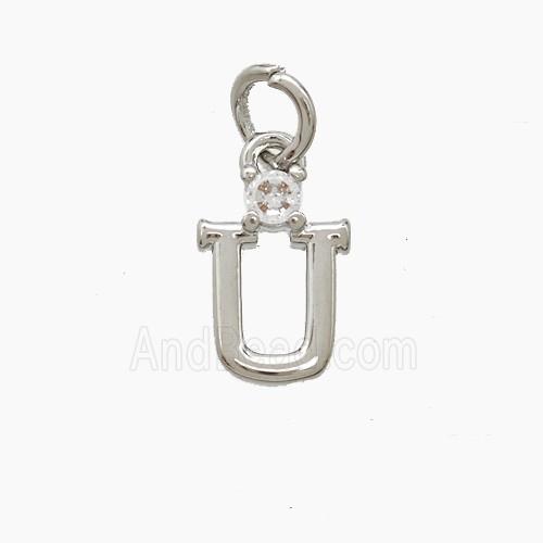 Copper Letter-U Pendant Pave Zirconia Platinum Plated