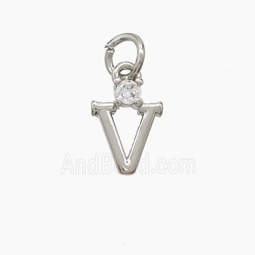 Copper Letter-V Pendant Pave Zirconia Platinum Plated