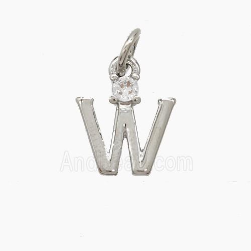Copper Letter-W Pendant Pave Zirconia Platinum Plated