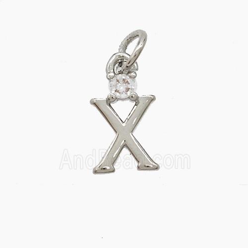 Copper Letter-X Pendant Pave Zirconia Platinum Plated
