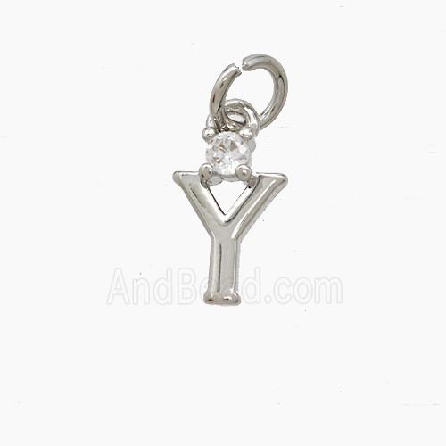 Copper Letter-Y Pendant Pave Zirconia Platinum Plated