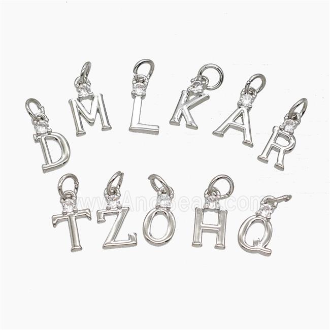 Copper Alphabet Pendant Pave Zirconia Platinum Plated Mix Letters