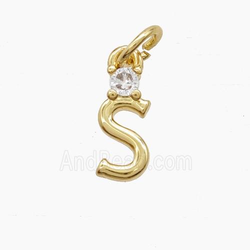 Copper Letter-S Pendant Pave Zirconia Gold Plated