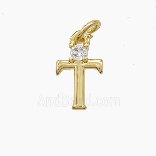Copper Letter-T Pendant Pave Zirconia Gold Plated