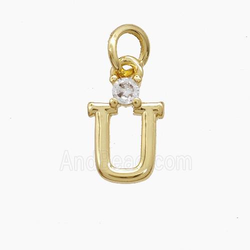 Copper Letter-U Pendant Pave Zirconia Gold Plated