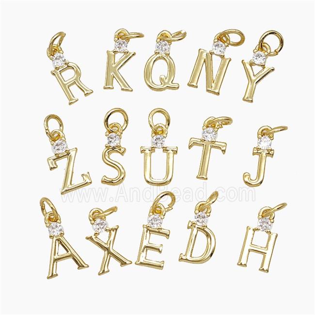 Copper letter Pendant Pave Zircon, Gold Plated