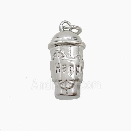 Drink Cup Charms Copper Pendant Happy Platinum Plated
