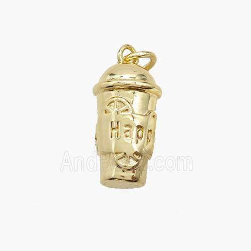 Drink Cup Charms Copper Pendant Happy Gold Plated