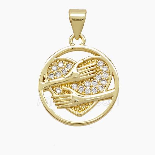 Copper Heart Pendant Pave Zirconia Love Embrace Gold Plated
