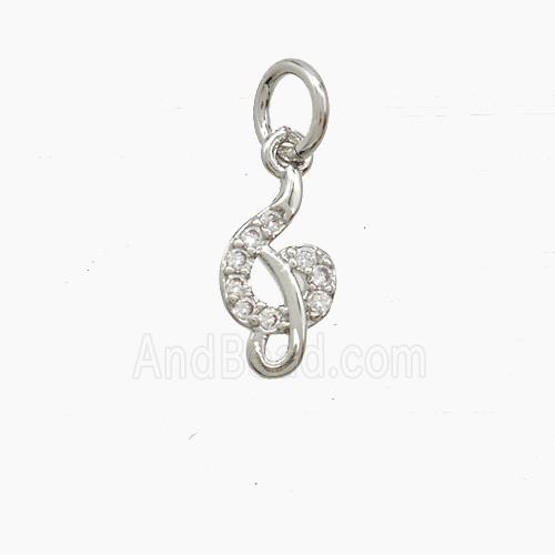 Copper Hook Pendant Pave Zirconia Platinum Plated