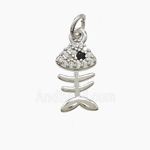 Copper Fishbone Pendant Pave Zirconia Platinum Plated