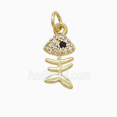 Copper Fishbone Pendant Pave Zirconia Gold Plated