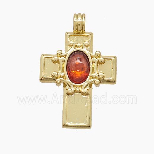 Copper Cross Pendant Pave Crystal Glass Gold Plated