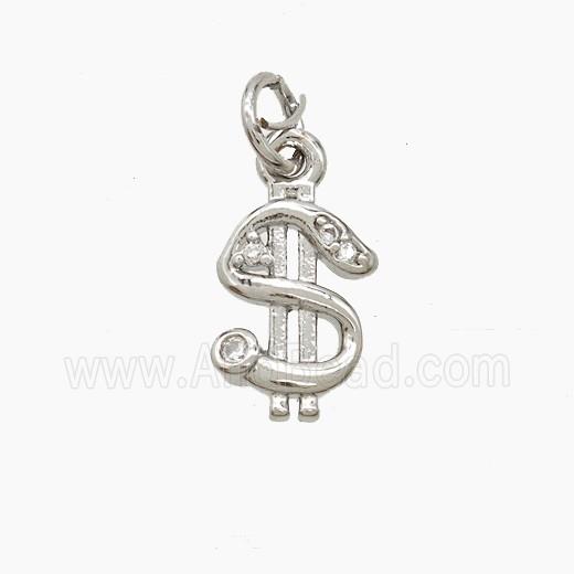Copper US-Dollar Symbols Pendant Pave Zirconia Platinum Plated