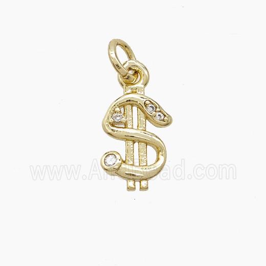 Copper US-Dollar Symbols Pendant Pave Zirconia Gold Plated