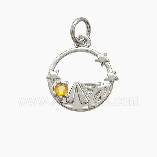 Copper Leaf Pendant Pave Zirconia Circle Star Platinum Plated