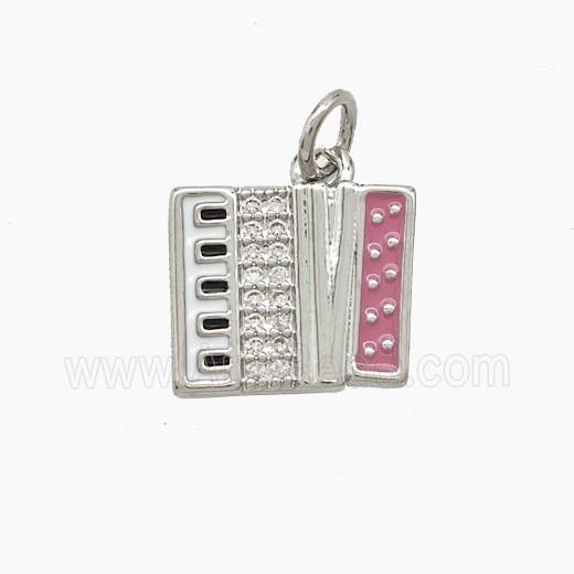 Copper Piano Pendant Pave Zirconia Pink Enamel Musical Platinum Plated
