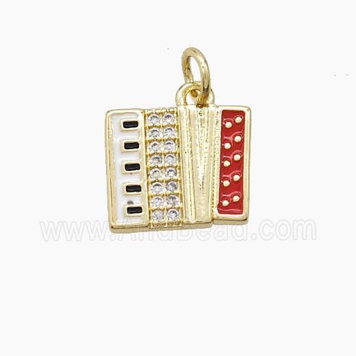 Copper Piano Pendant Pave Zirconia Red Enamel Musical Gold Plated
