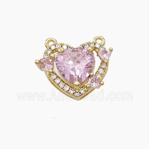 Copper Heart Pendant Pave Zirconia Crystal Glass 2loops Gold Plated