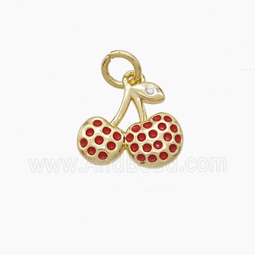 Copper Cherry Pendant Red Enamel Gold Plated