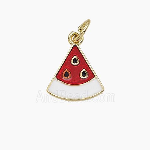 Copper Watermelon Slice Pendant Red Enamel Gold Plated