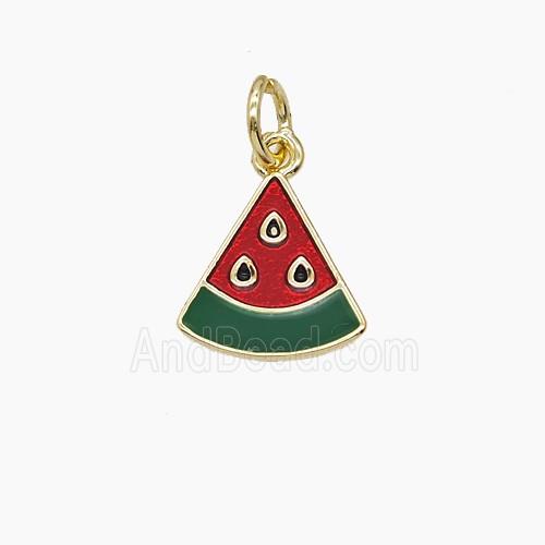 Copper Watermelon Slice Pendant Red Enamel Gold Plated