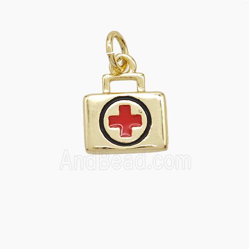 Medical Kit Box Charms Copper Pendant Red Enamel Gold Plated