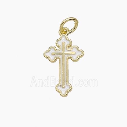 Copper Cross Pendant White Enamel Gold Plated